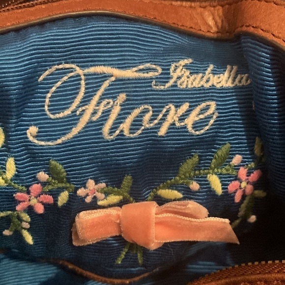 ISABELLA Fiore Brown Leather Embroidered Satchel Crossbody Shoulder Bag Purse - Picture 9 of 16